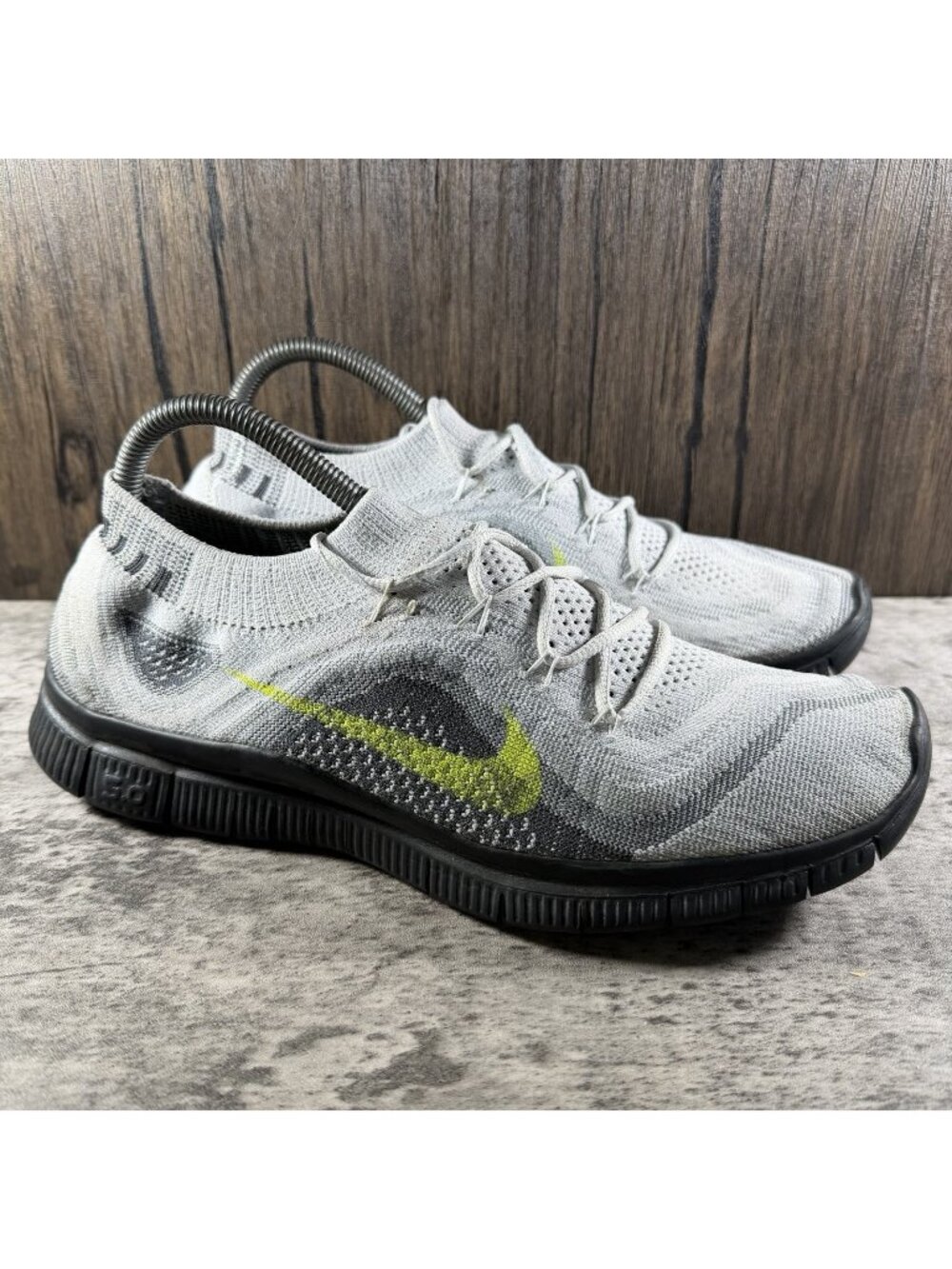 Nike Free Flyknit + 5.0 Men PR PLTNM Grey Volt Minimal Running 615805-070 10.5
